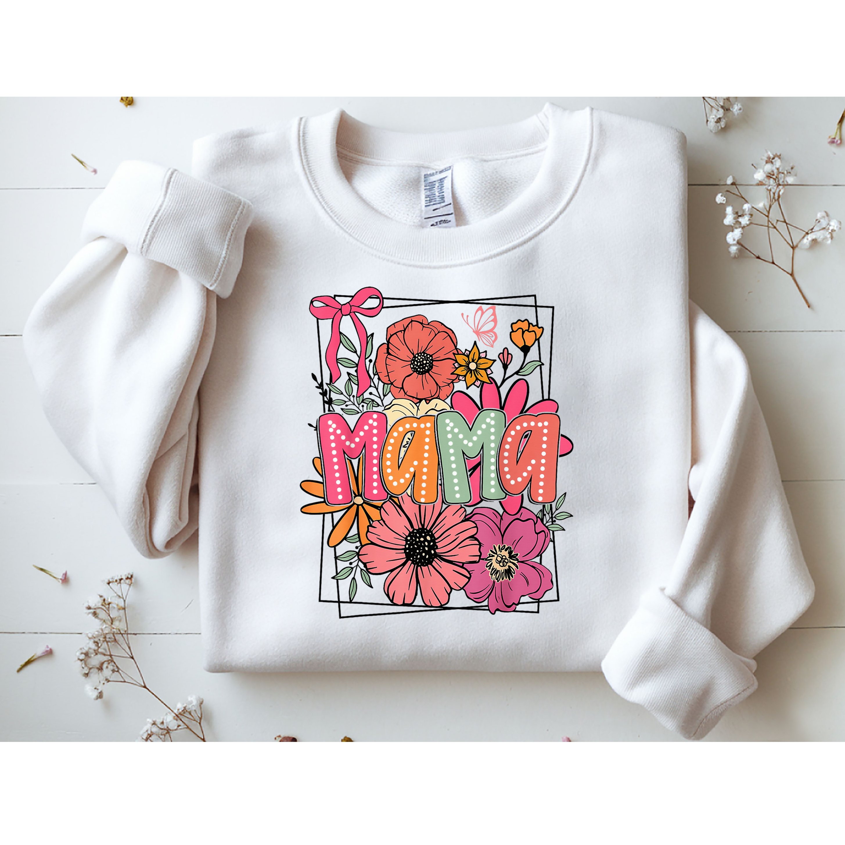 Mother'S Day Floral Mama Coquette Bow Mama Flower Girl Sweatshirt