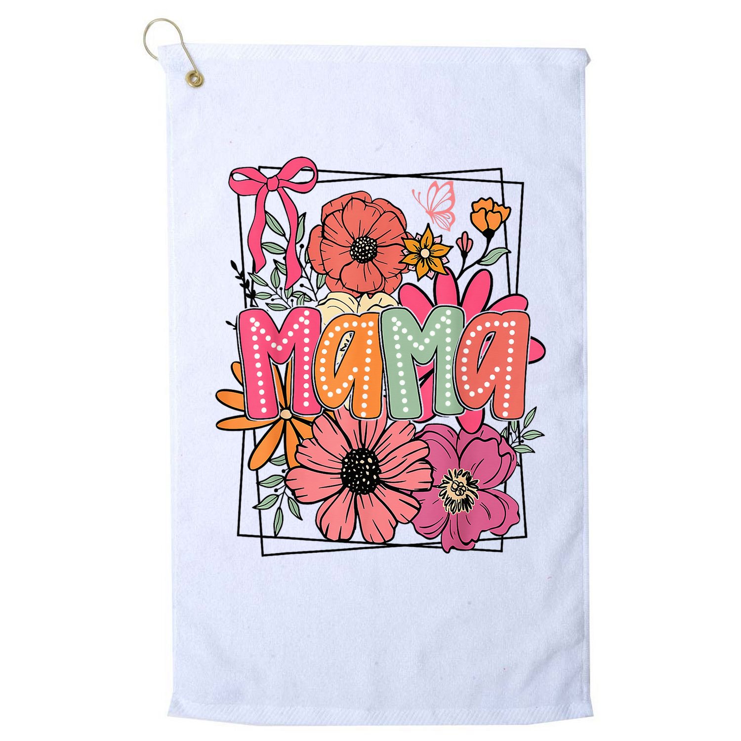 Mother'S Day Floral Mama Coquette Bow Mama Flower Girl Golf Towel