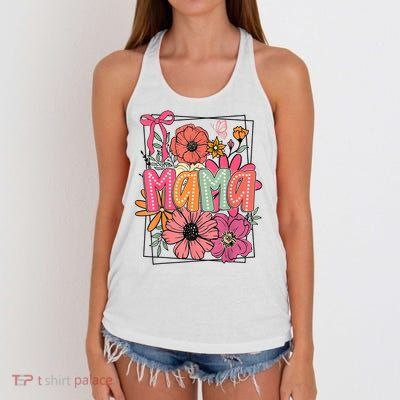 Mother'S Day Floral Mama Coquette Bow Mama Flower Girl Women's Knotted Racerback Tank
