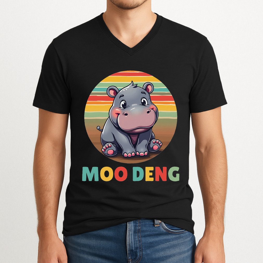 Moo Deng Funny Hippopotamus Apparel Baby Hippo Meme V-Neck T-Shirt