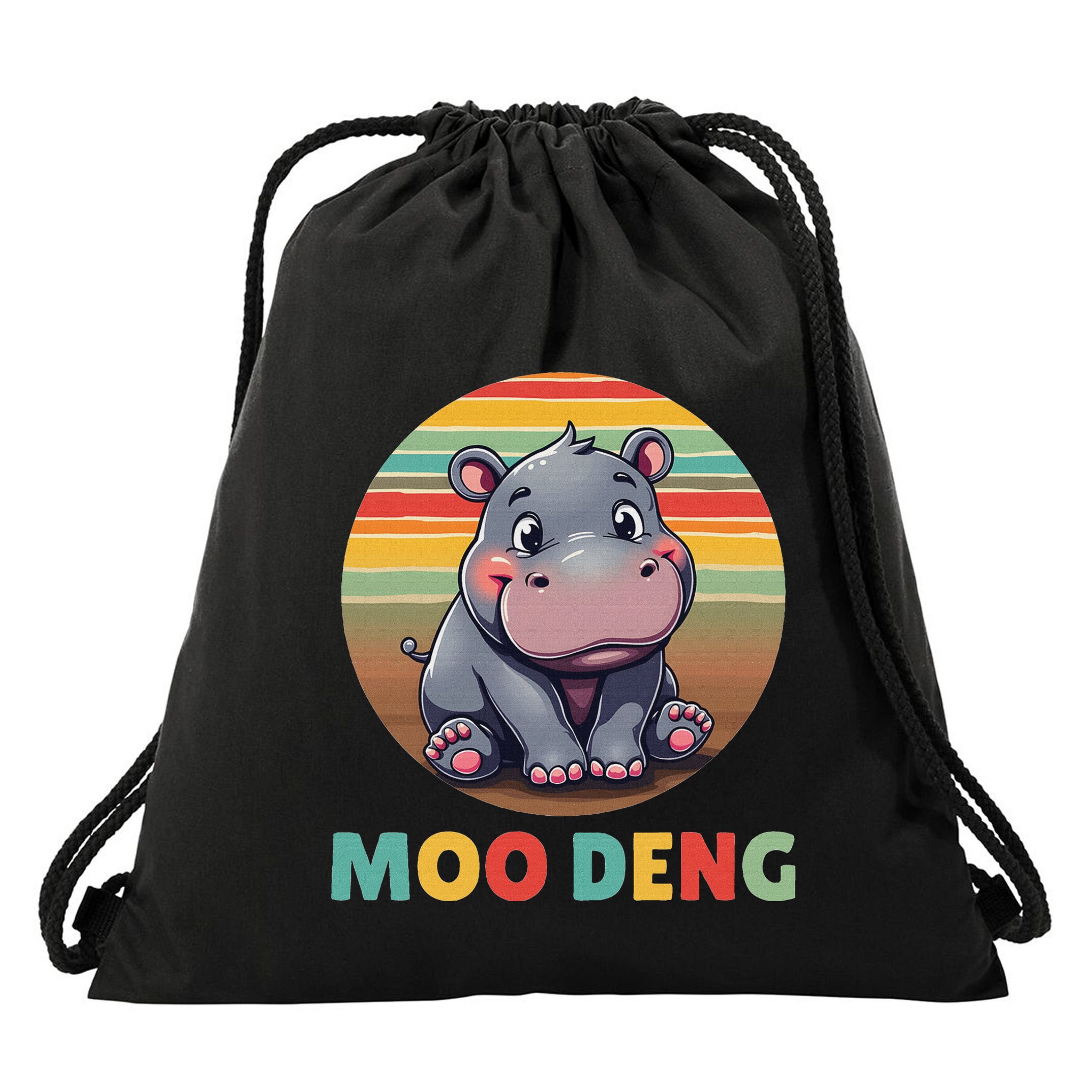 Moo Deng Funny Hippopotamus Apparel Baby Hippo Meme Drawstring Bag