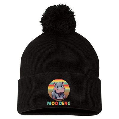 Moo Deng Funny Hippopotamus Apparel Baby Hippo Meme Pom Pom 12in Knit Beanie