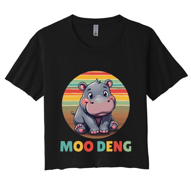 Moo Deng Funny Hippopotamus Apparel Baby Hippo Meme Crop Top
