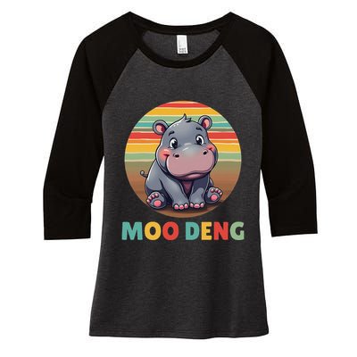 Moo Deng Funny Hippopotamus Apparel Baby Hippo Meme Women's Tri-Blend 3/4-Sleeve Raglan Shirt