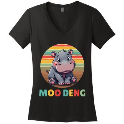 Moo Deng Funny Hippopotamus Apparel Baby Hippo Meme Women's V-Neck T-Shirt