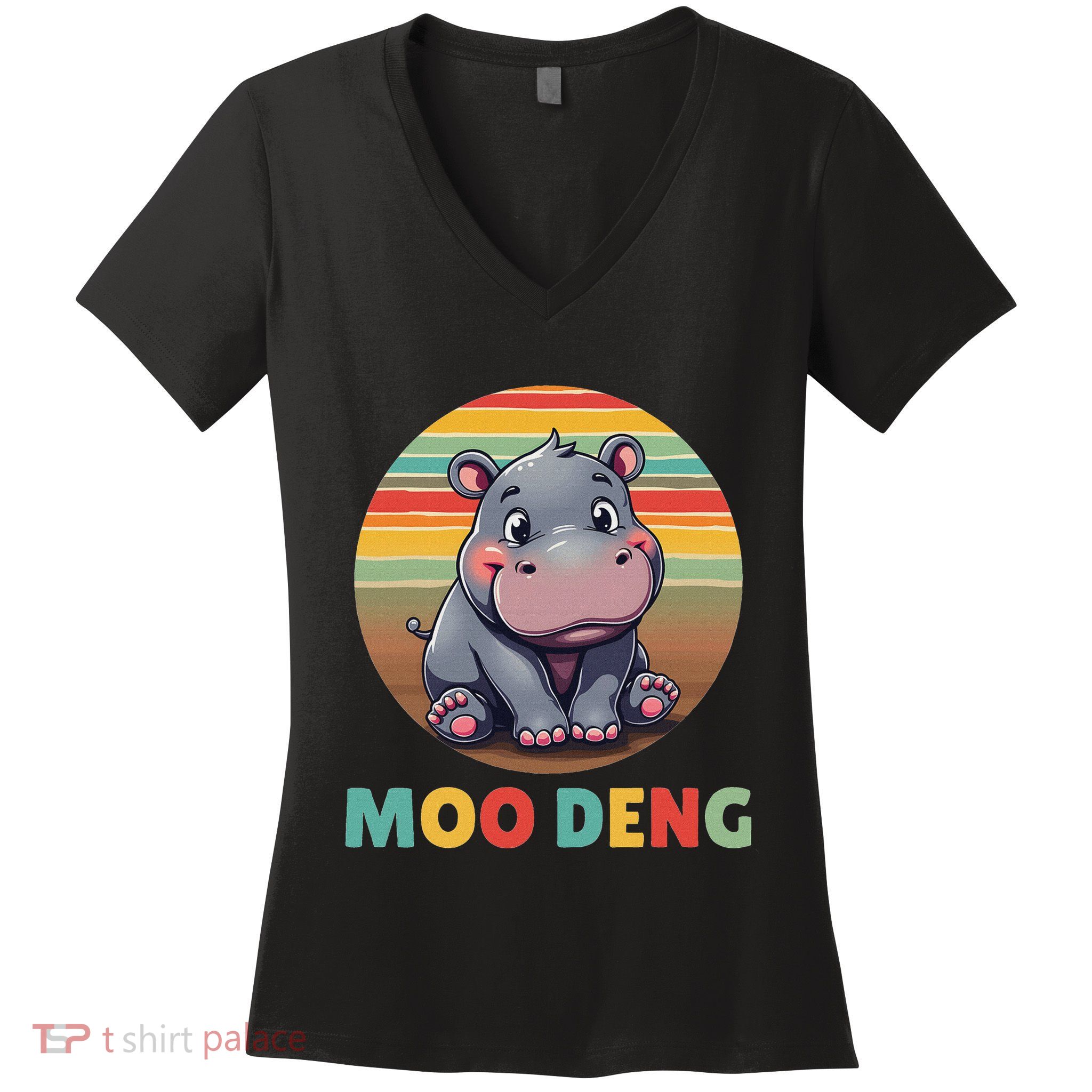 Moo Deng Funny Hippopotamus Apparel Baby Hippo Meme Women's V-Neck T-Shirt