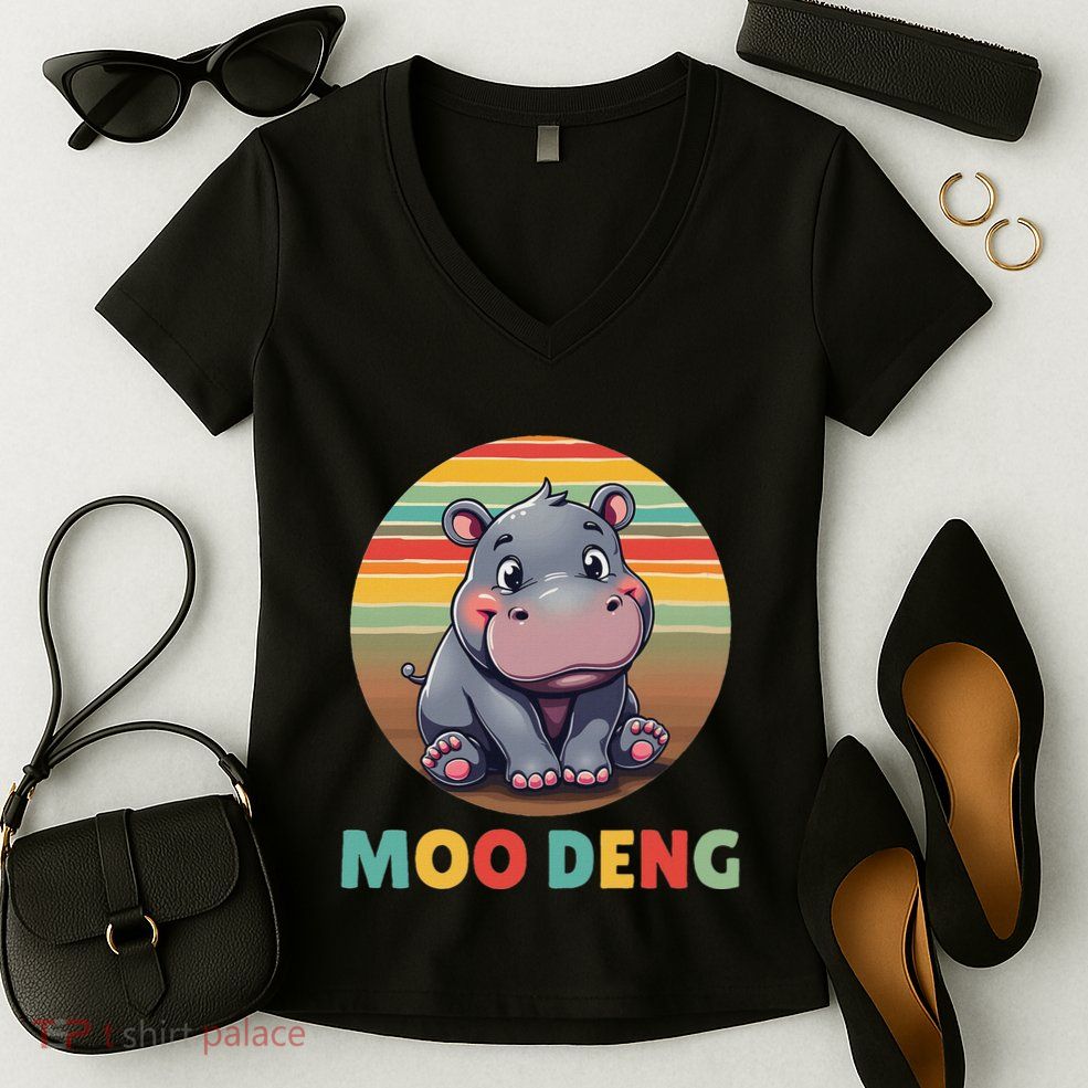 Moo Deng Funny Hippopotamus Apparel Baby Hippo Meme Women's V-Neck T-Shirt