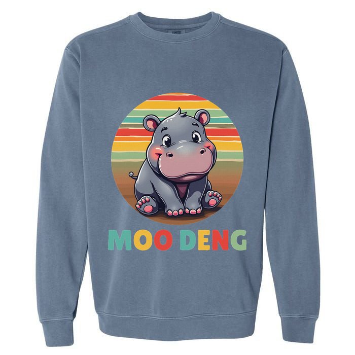 Moo Deng Funny Hippopotamus Apparel Baby Hippo Meme Garment-Dyed Sweatshirt