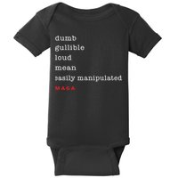Maga Dumb Gullible Loud Mean Easily Manipulated Baby Bodysuit