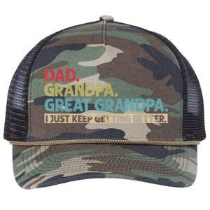 M.ens Dad Grandpa Great Grandpa I Just Keep Getting Better Retro Rope Trucker Hat Cap