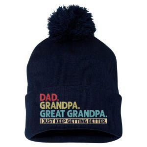 M.ens Dad Grandpa Great Grandpa I Just Keep Getting Better Pom Pom 12in Knit Beanie