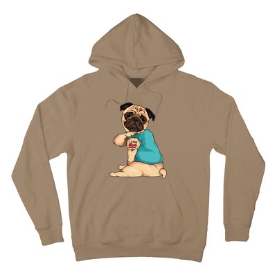 Mothers Day Gift Funny Dog Pug I Love Mom Tattoo Hoodie