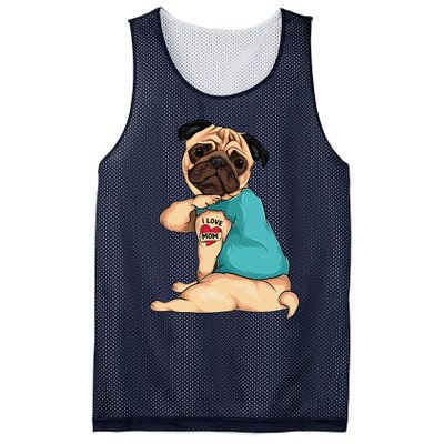 Mother's Day Gift Funny Dog Pug I Love Mom Tattoo Mesh Reversible Basketball Jersey Tank