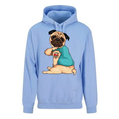 Mother's Day Gift Funny Dog Pug I Love Mom Tattoo Unisex Surf Hoodie