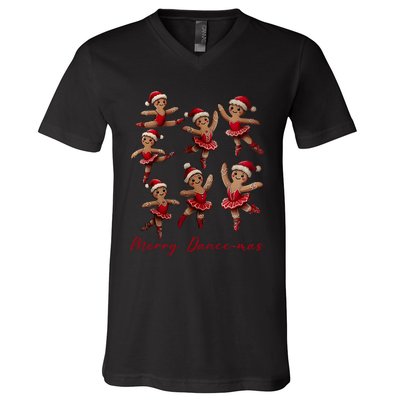 Merry Dancemas Gingerbread Dancer Ballet Christmas Ballerina V-Neck T-Shirt