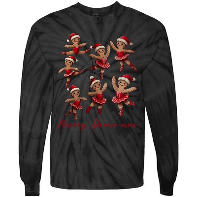 Merry Dancemas Gingerbread Dancer Ballet Christmas Ballerina Tie-Dye Long Sleeve Shirt