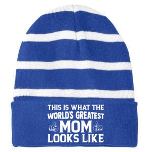 Mothers Day Graphic This Is What The World's Greatest Mom Cute Gift Striped Beanie with Solid Band