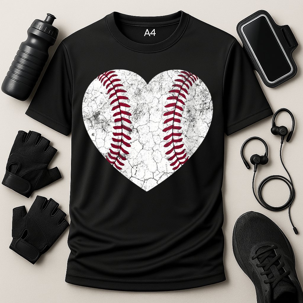  Mother's Day Gift Distressed Heart Baseball Heart Mom Mama V-Neck Cooling Performance Crew T-Shirt