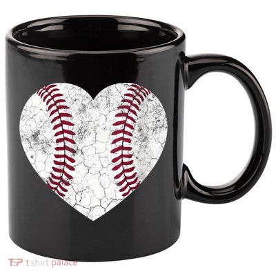  Mother's Day Gift Distressed Heart Baseball Heart Mom Mama V-Neck 11oz C Handle Ceramic Mug