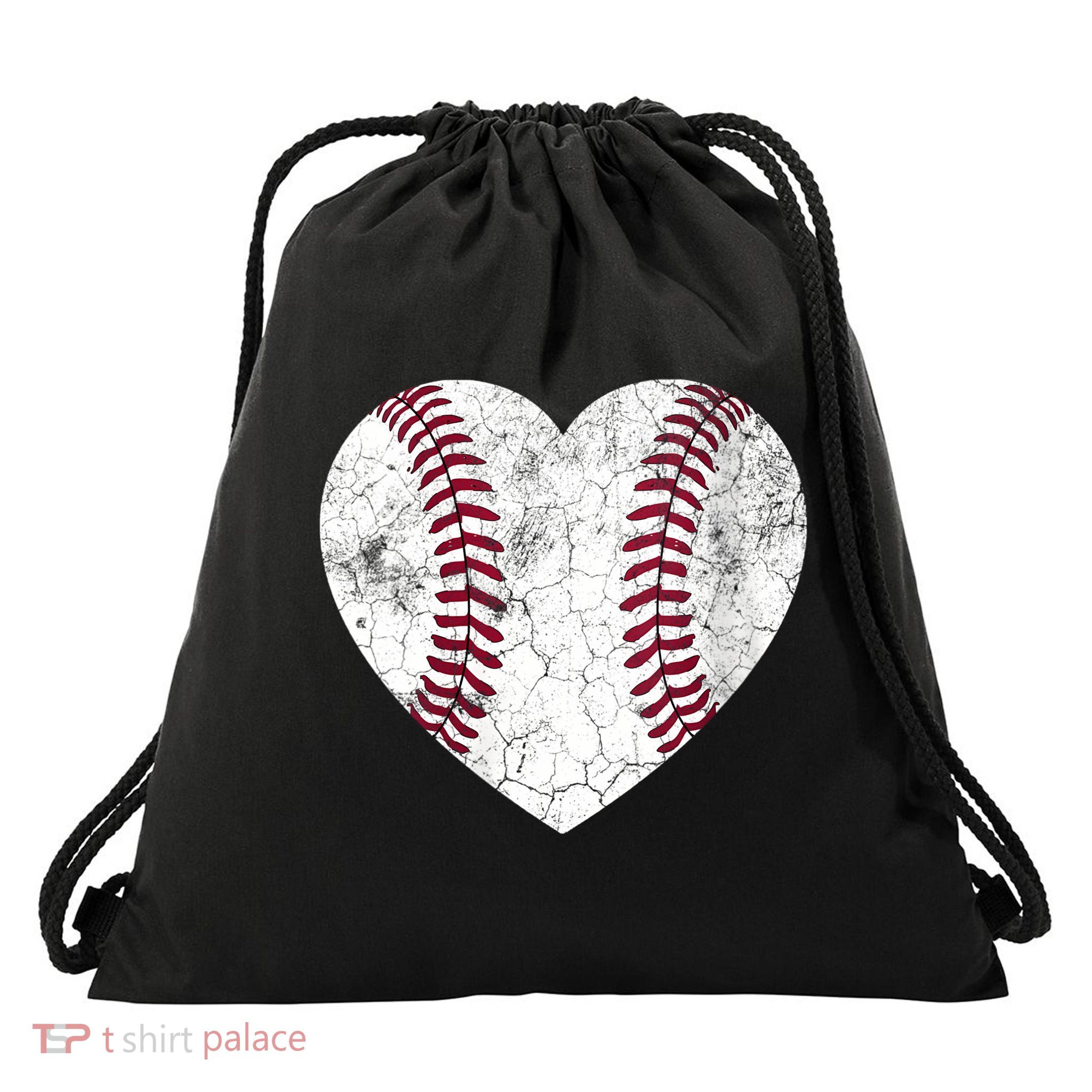  Mother's Day Gift Distressed Heart Baseball Heart Mom Mama V-Neck Drawstring Bag