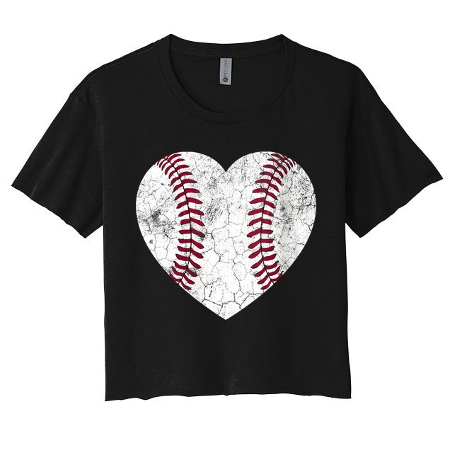 Mother's Day Gift Distressed Heart Baseball Heart Mom Mama V-Neck Crop Top