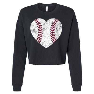  Mother's Day Gift Distressed Heart Baseball Heart Mom Mama V-Neck Cropped Pullover Crew