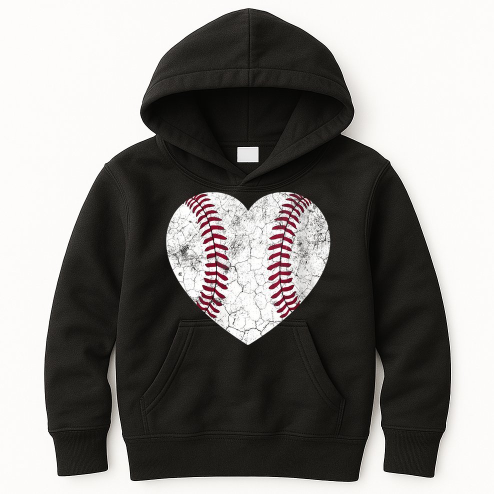  Mother's Day Gift Distressed Heart Baseball Heart Mom Mama V-Neck Kids Hoodie