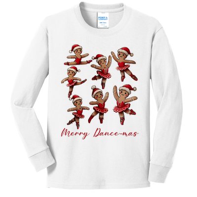 Merry Dancemas Gingerbread Dancer Ballet Christmas Ballerina Kids Long Sleeve Shirt