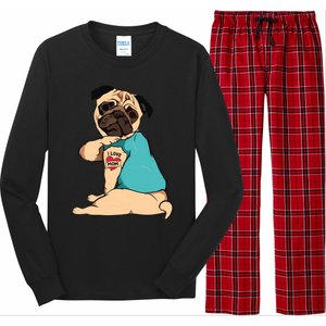 Mothers Day Gift Funny Dog Pug I Love Mom Tattoo Long Sleeve Pajama Set