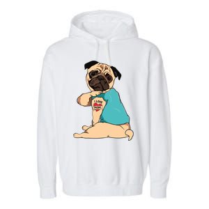 Mothers Day Gift Funny Dog Pug I Love Mom Tattoo Garment-Dyed Fleece Hoodie