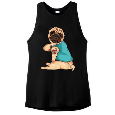 Mothers Day Gift Funny Dog Pug I Love Mom Tattoo Ladies PosiCharge Tri-Blend Wicking Tank