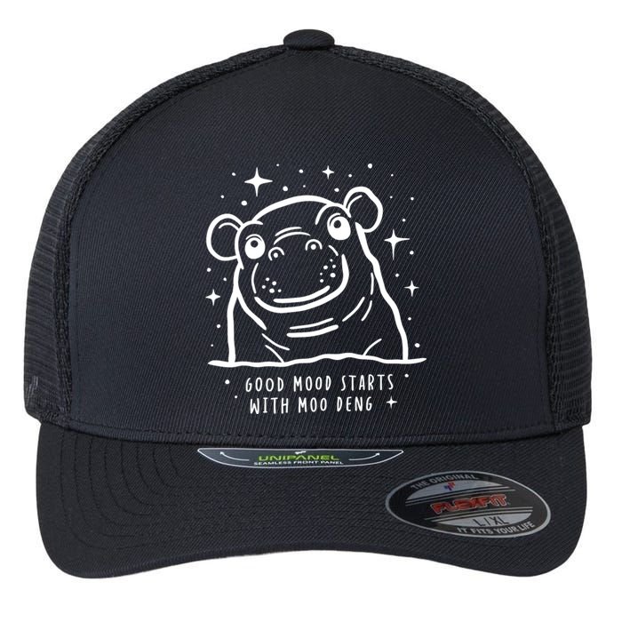 Moo Deng Good Mood Minimalist Flexfit Unipanel Trucker Cap