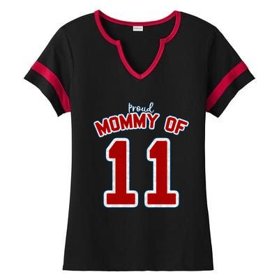 Mothers Day Gift Baseball Sports Style Proud Mommy Of 11 Gift Ladies Halftime Notch Neck Tee