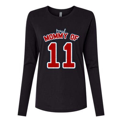 Mothers Day Gift Baseball Sports Style Proud Mommy Of 11 Gift Womens Cotton Relaxed Long Sleeve T-Shirt