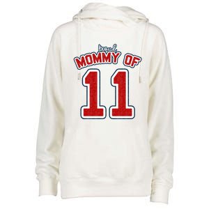 Mothers Day Gift Baseball Sports Style Proud Mommy Of 11 Gift Womens Funnel Neck Pullover Hood