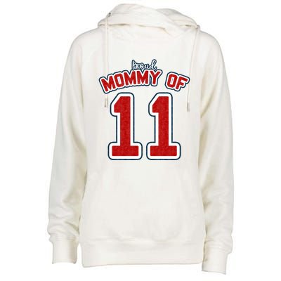 Mothers Day Gift Baseball Sports Style Proud Mommy Of 11 Gift Womens Funnel Neck Pullover Hood