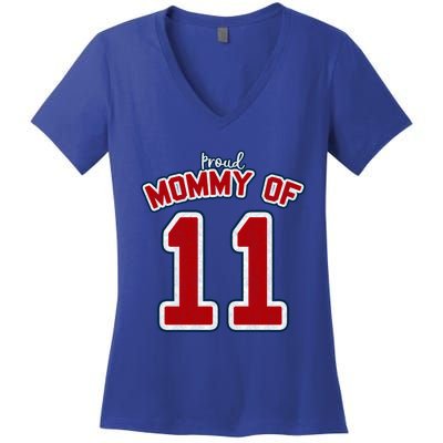 Mothers Day Gift Baseball Sports Style Proud Mommy Of 11 Gift Women's V-Neck T-Shirt