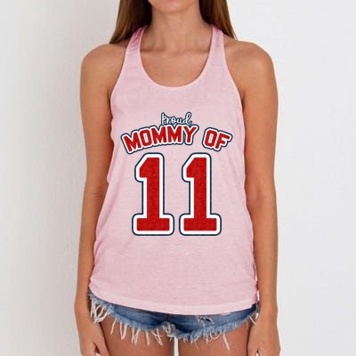 Mothers Day Gift Baseball Sports Style Proud Mommy Of 11 Gift Women's Knotted Racerback Tank