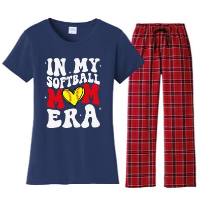 Mothers Day Gifts In My Softball Mom Era Funny Softball Mama Women's Flannel Pajama Set