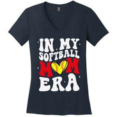 Mothers Day Gifts In My Softball Mom Era Funny Softball Mama Women's V-Neck T-Shirt