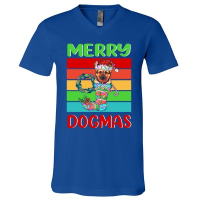 Merry Dogmas Ger Shepherd Christmas Dog Puppy Funny Xmas Great Gift V-Neck T-Shirt