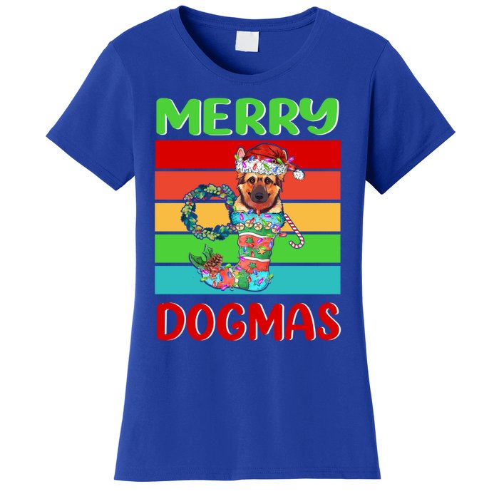 Merry Dogmas Ger Shepherd Christmas Dog Puppy Funny Xmas Great Gift Women's T-Shirt