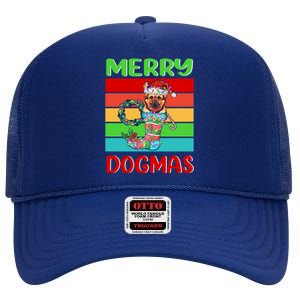 Merry Dogmas Ger Shepherd Christmas Dog Puppy Funny Xmas Great Gift High Crown Mesh Back Trucker Hat