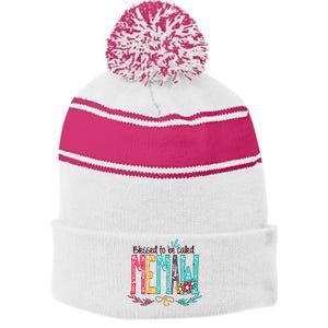 Mothers Day Gift Blessed To Be Called Memaw Stripe Pom Pom Beanie