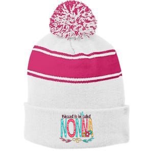 Mothers Day Gift Blessed To Be Called Nonna Stripe Pom Pom Beanie