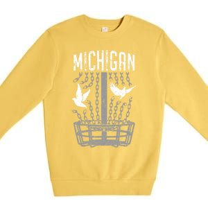 Michigan Disc Golf Player Breaking Chains Birdie Cute Gift Premium Crewneck Sweatshirt