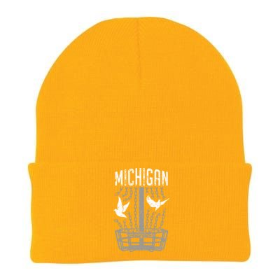 Michigan Disc Golf Player Breaking Chains Birdie Cute Gift Knit Cap Winter Beanie