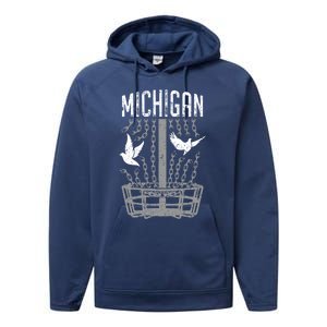 Michigan Disc Golf Player Breaking Chains Birdie Cute Gift Performance Fleece Hoodie