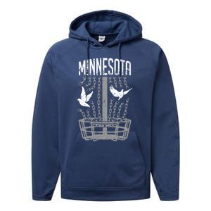 Minnesota Disc Golf Player Breaking Chains Birdie Gift Performance Fleece Hoodie