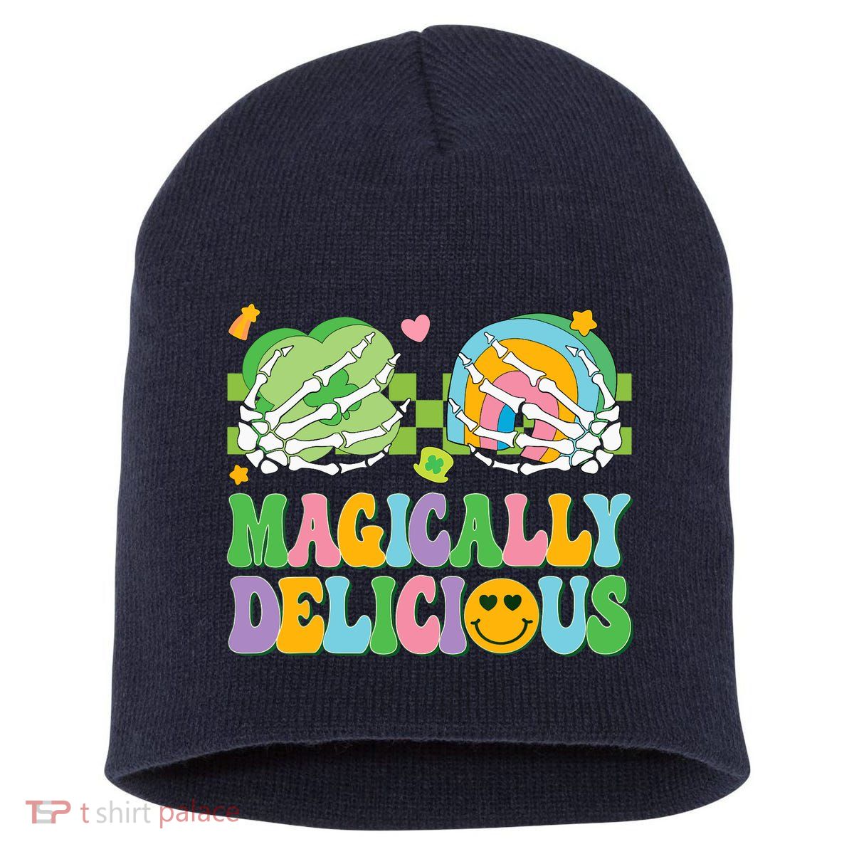 Magically Delicious Hippie St Patrick's Day Skeleton Charms Short Acrylic Beanie